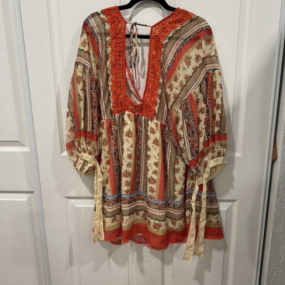 Agua Bendita Long‎ Sleeve Mini dress Women’s Size Large Boho Flare - Picture 10 of 13
